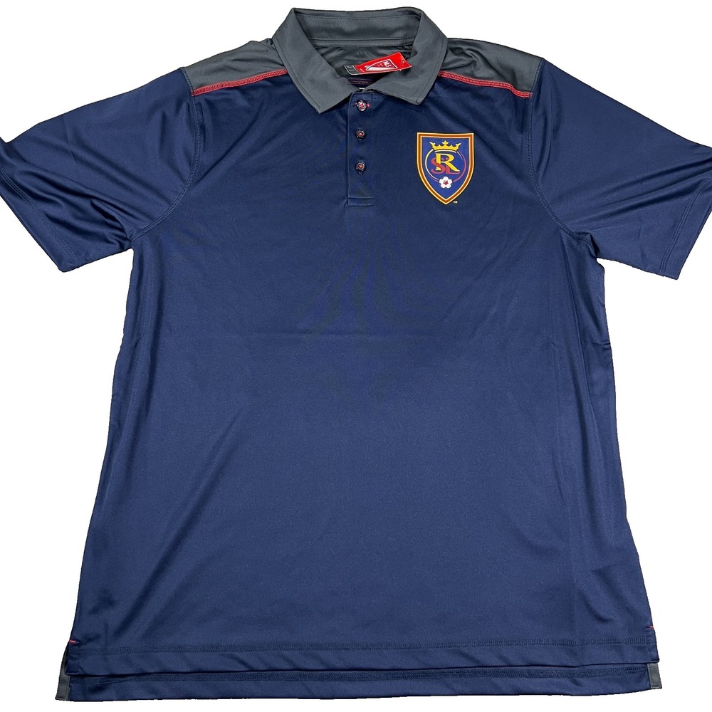 MLS Mens Large Blue Real Salt Lake Short Sleeve Pullover Soccer Polo Shirt‎ NWT